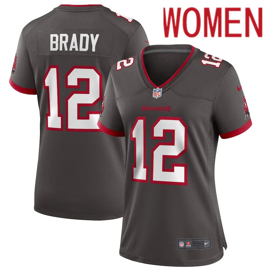 Women Tampa Bay Buccaneers #12 Tom Brady Nike Pewter Alternate Game NFL Jersey->women nfl jersey->Women Jersey